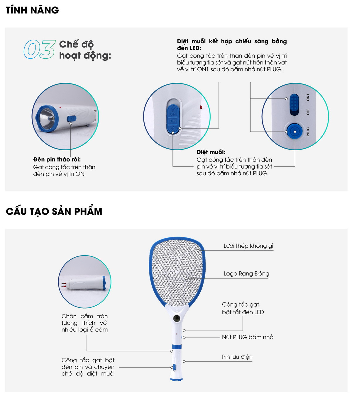 Vợt Bắt Muỗi Điện Tử Rạng Đông VBM RD.02
