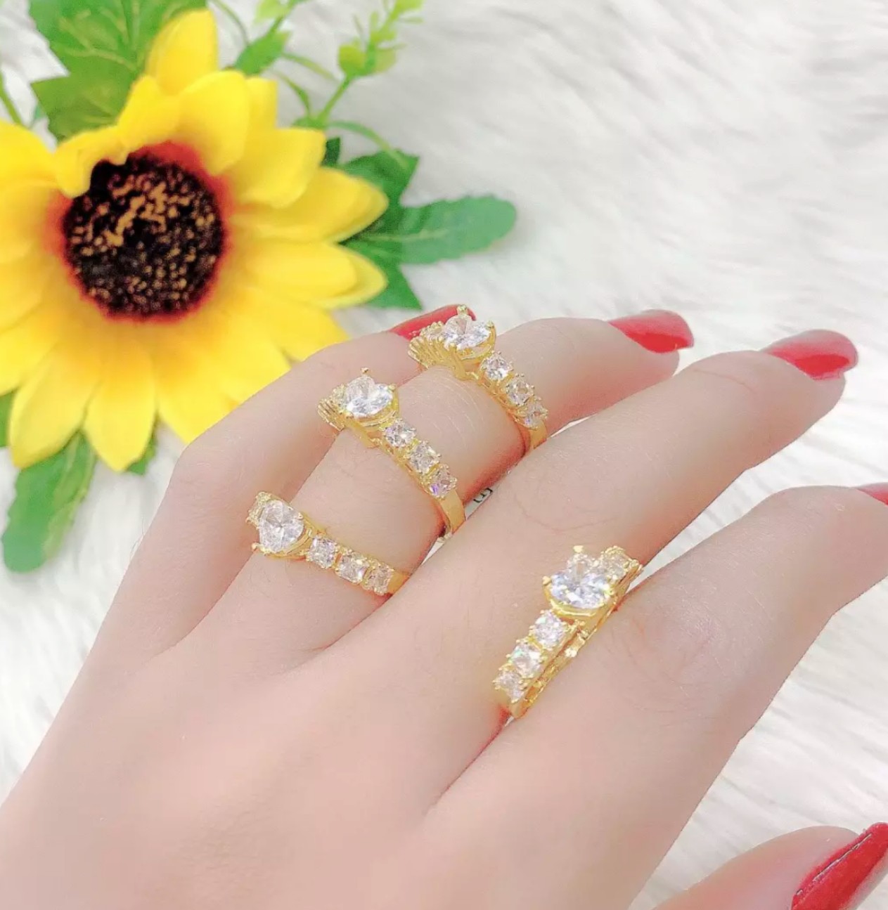[ N448 ] Nhẫn nữ đính đá mạ vàng 18K hình trái tim FreeEasy độ bền màu cao, kiểu dáng tinh xảo cao cấp, thích hợp đi dự tiệc, làm quà tặngFE.nhan292