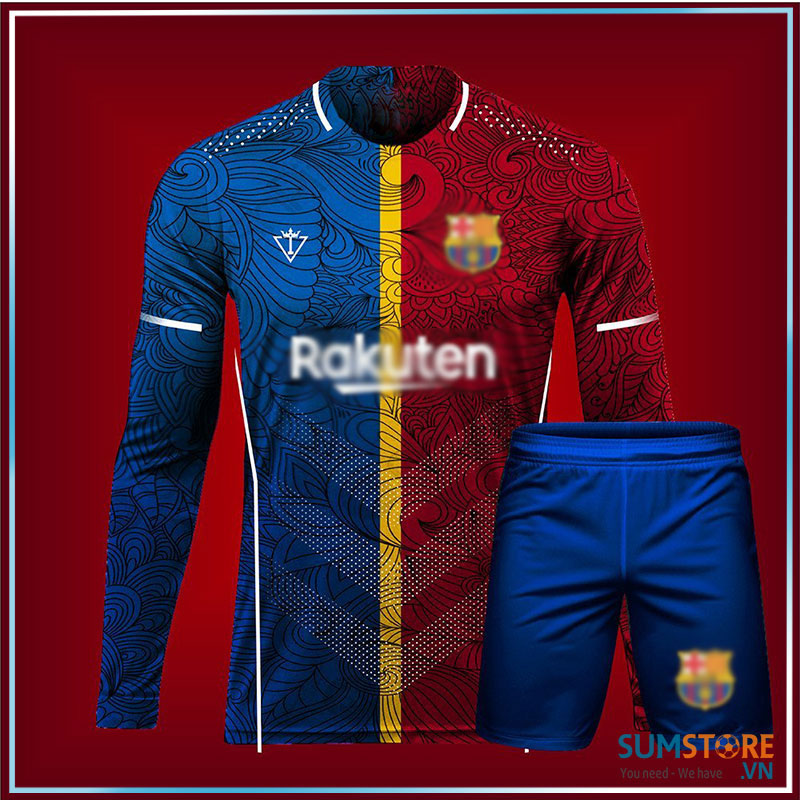 Barca độc lạ xanh đỏ s04 – áo bóng đá tay dài - đồ thể thao đá banh nam nữ cao cấp
