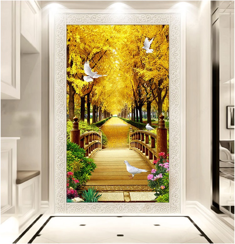 Tranh thêu kín chữ thập Phong Cảnh Con đường Mùa Thu FJ0783