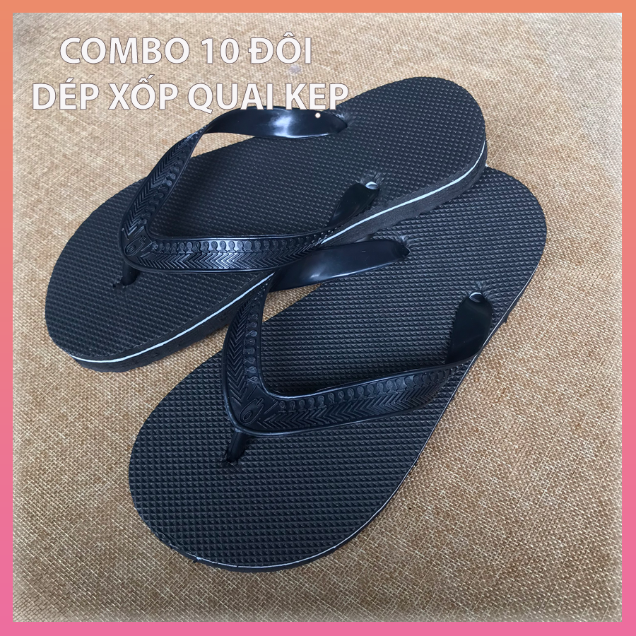 Dép xốp quai kẹp nam nữ_ Combo 10 đôi màu đen