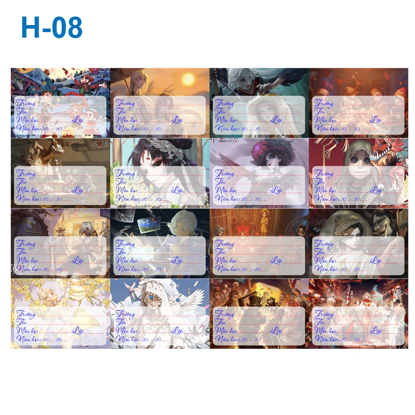 Nhãn vở anime Identity V (1 set 16 cái nhãn vở)