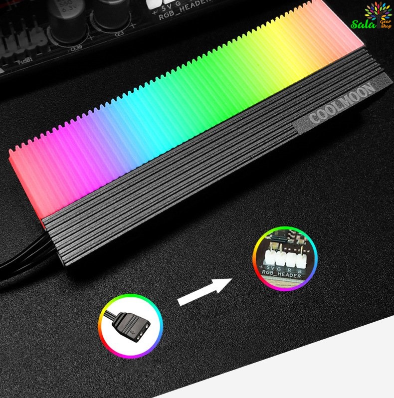 Tản nhiệt SSD m2 2280  Coolmoon Led ARGB Sync main 5v 3Pin Sync Hub Coolmoon