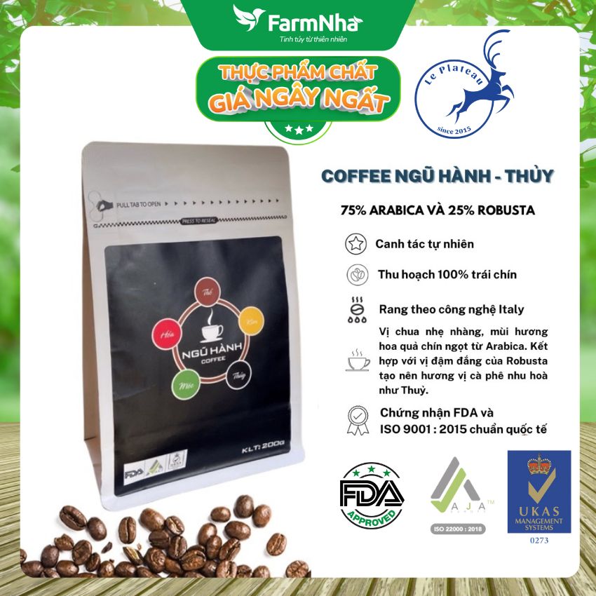 Cà phê ngũ hành le plateau thủy 200gr pha phin 75% arabica 25% robusta coffee