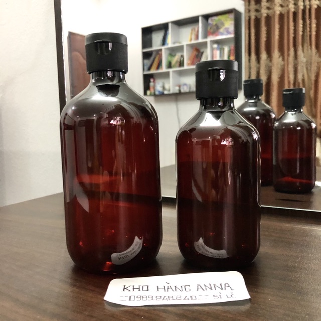 10 Chai 300ml/500ml  nắp bật đen - combo 10 Chai nhựa pet màu nâu / màu xanh lá 300ml / 500ml nắp bật màu đen - Chai chiết Mỹ phẩm