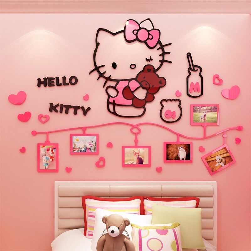 Tranh dán tường cho bé 3d, tranh mica 3D - kitty khung ảnh, trang trí mầm non, trang trí khu vui chơi trẻ em