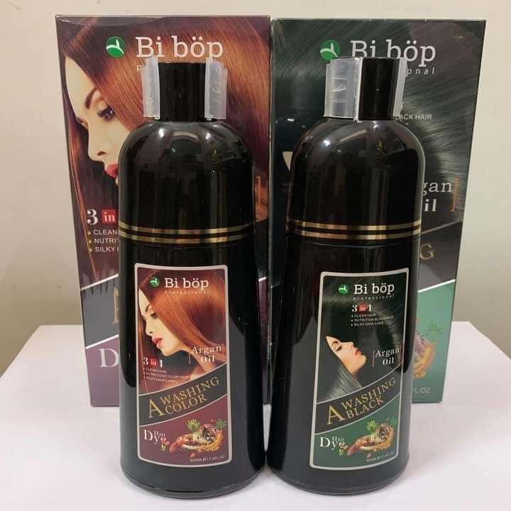 Dầu Gội Phủ Bạc Màu Đen Nâu BiBop Collagen Nhật Bản (500ml) Dầu gội Nhuộm Thảo Dược Chính Hãng Hà Thủ Ô Đen Tóc Nâu Tóc