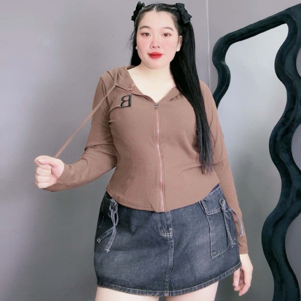 Áo khoác gân tay dài bigsize nữ chất gân tăm lên phom dễ thương mã g25