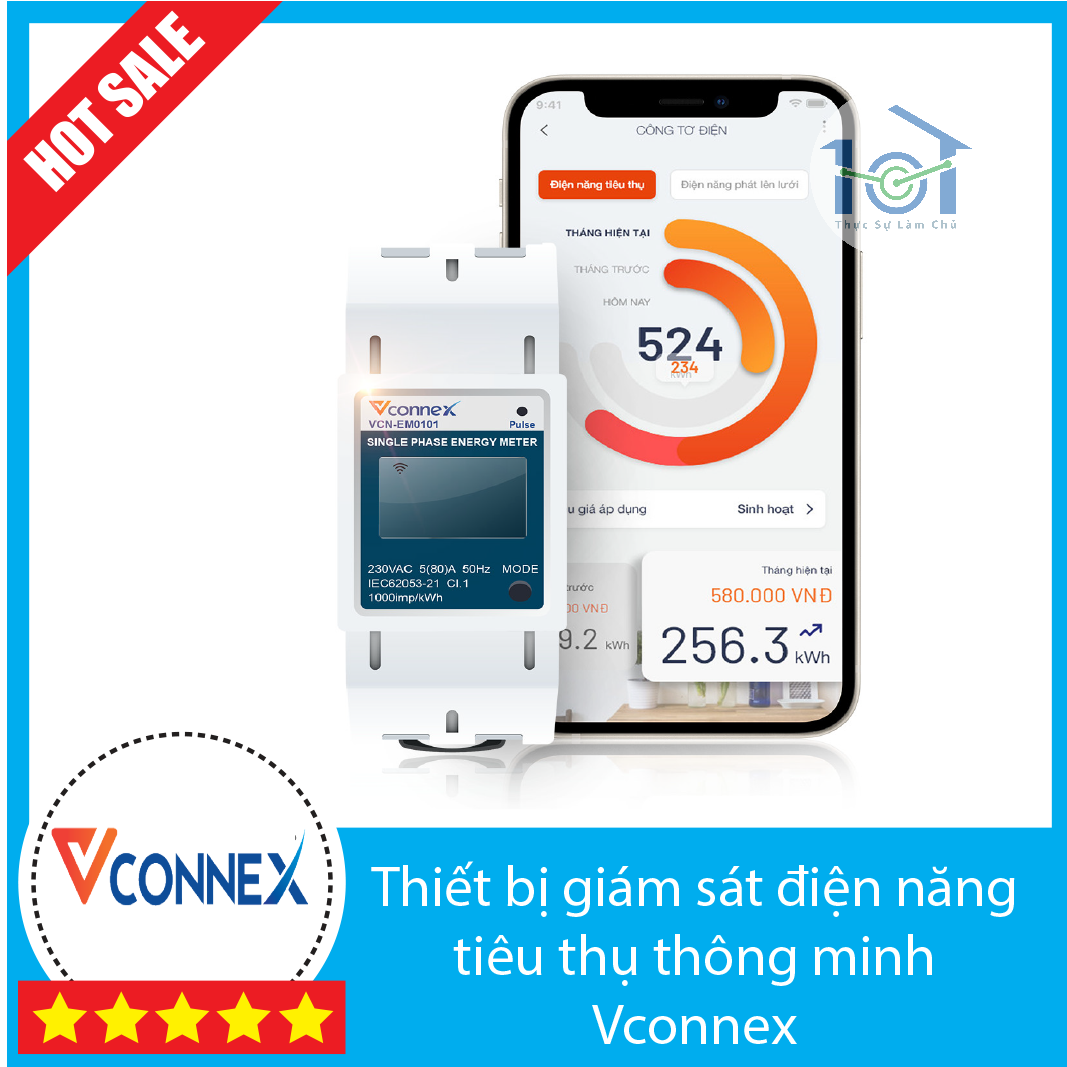 Thiết bị giám sát điện năng tiêu thụ thông minh Vconnex kết nối app có