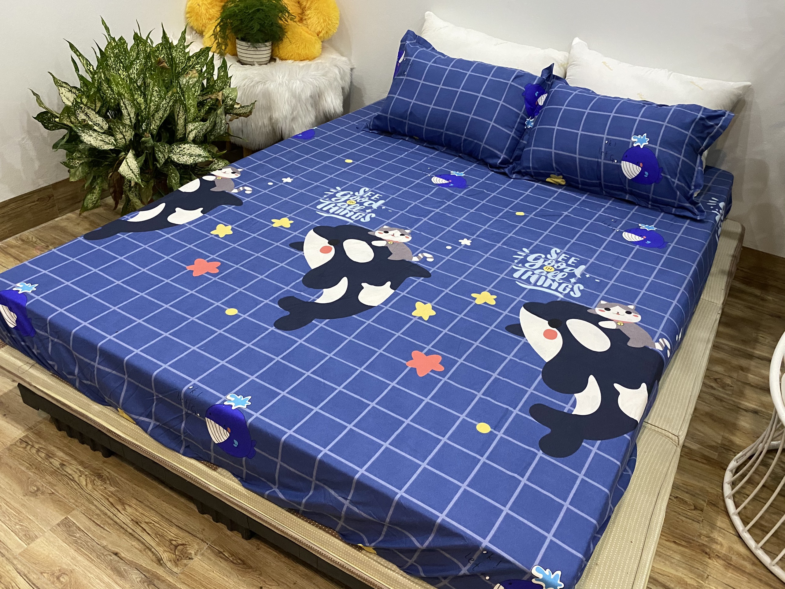 Bộ Ga Gối 3 Món Chất Liệu Cotton Poly Mẫu Thỏ