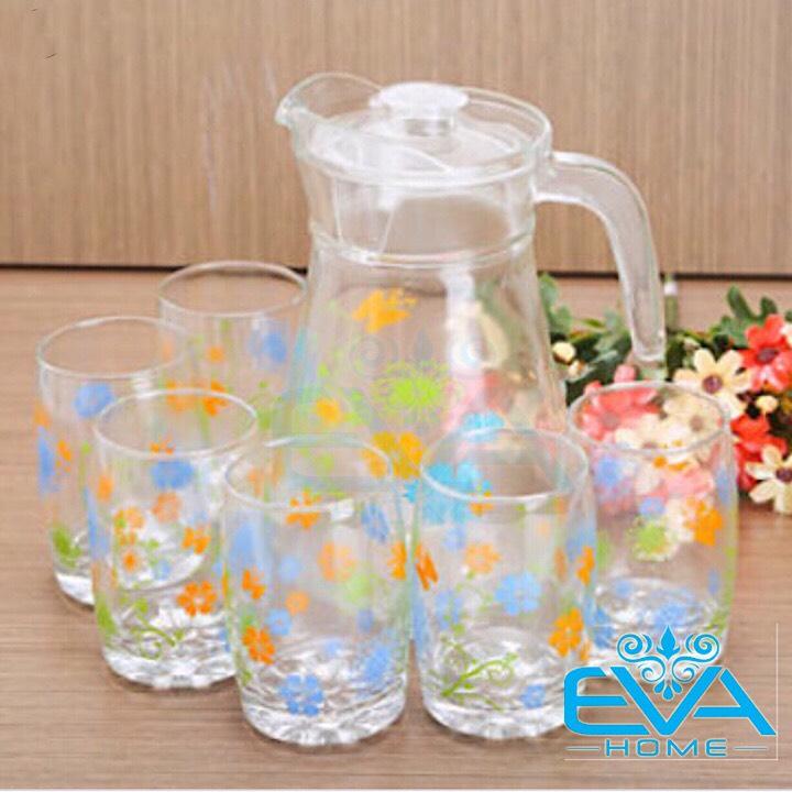 [HCM]Bộ Bình Ly Thuỷ Tinh 7 Món Kèm 1 Bình Nước Thuỷ