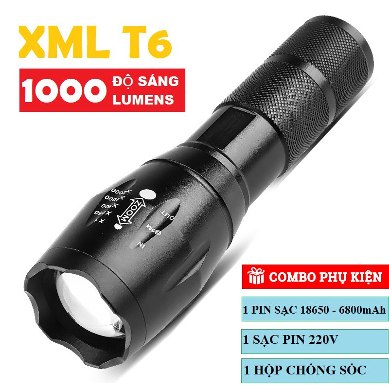 Đèn pin siêu sáng giá rẻ đèn pin siêu sáng cao cấp t6 hợp kim chống nước pin có thể sạc lại full box