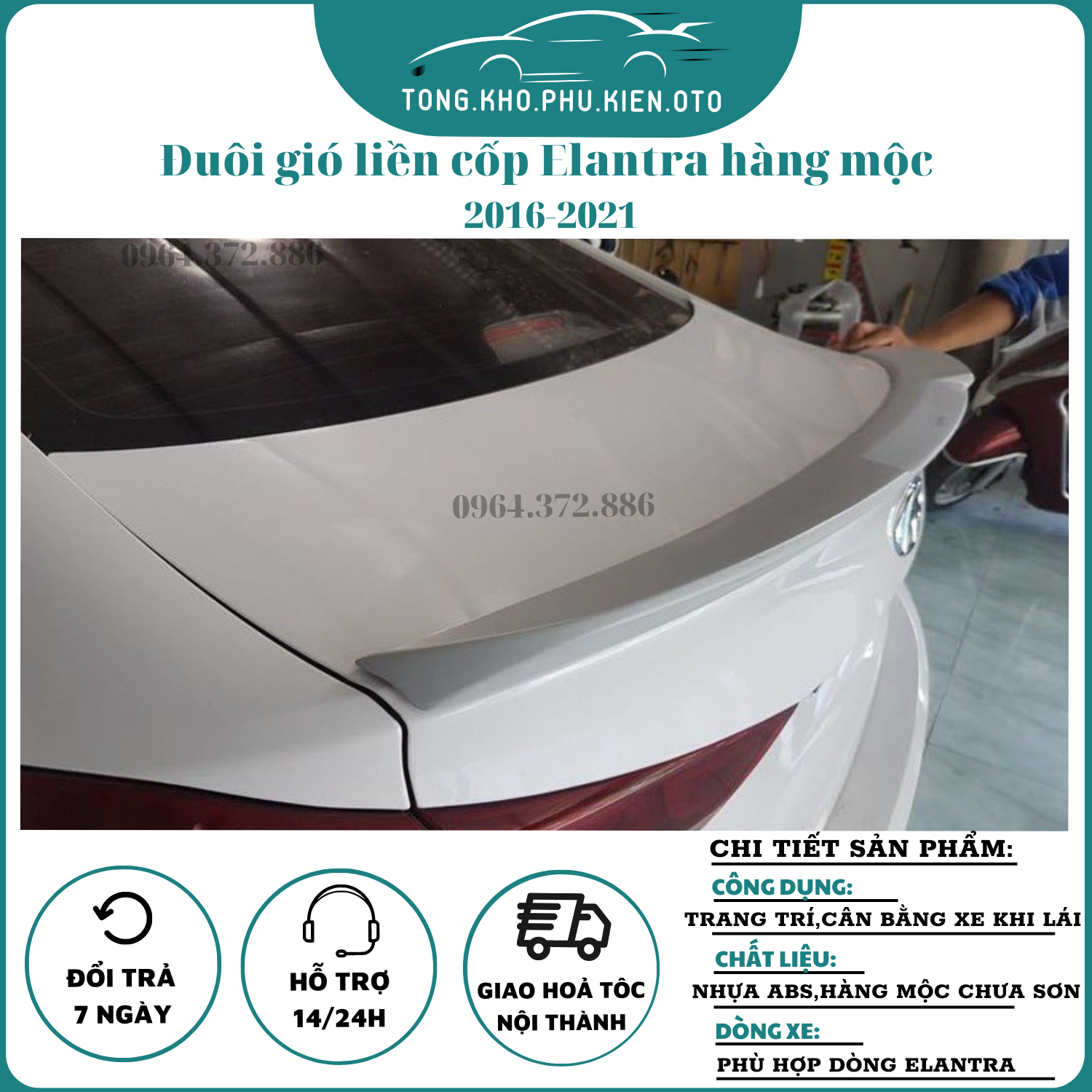 Đuôi gió liền cốp xe Huyndai Elantra đời 2016 - 2021 hàng mộc chưa sơn