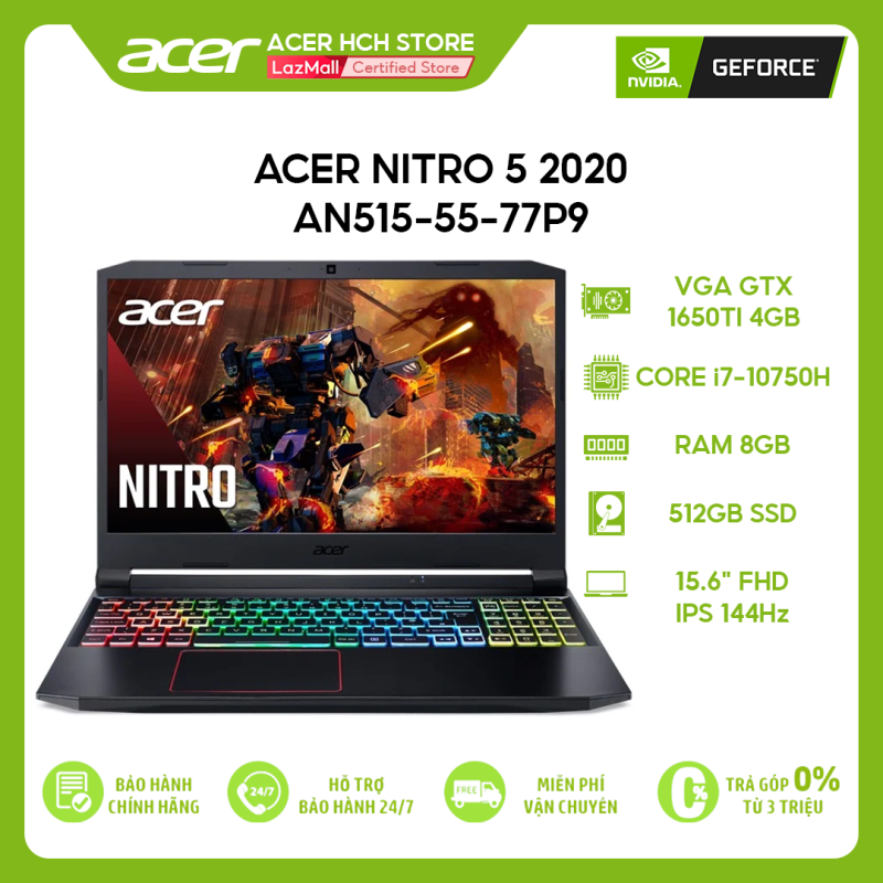 [VOUCHER 10% + 1TR ÁP DỤNG TOÀN SẢN PHẨM] Laptop Gaming Acer Nitro 5 2020 AN515-55-77P9 i7-10750H | 8GB | 512GB | VGA GTX 1650Ti 4GB | 15.6 FHD 144Hz | Win 10