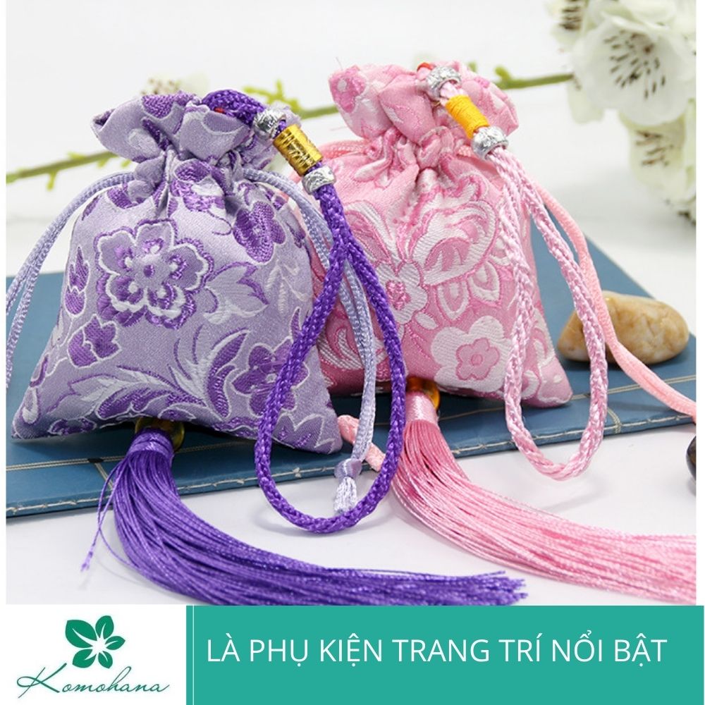 Lì xì Tết vải gấm có dây rút độc – đẹp – ấn tượng, hầu bao vải vuông túi gấm thêu cổ trang Komohana