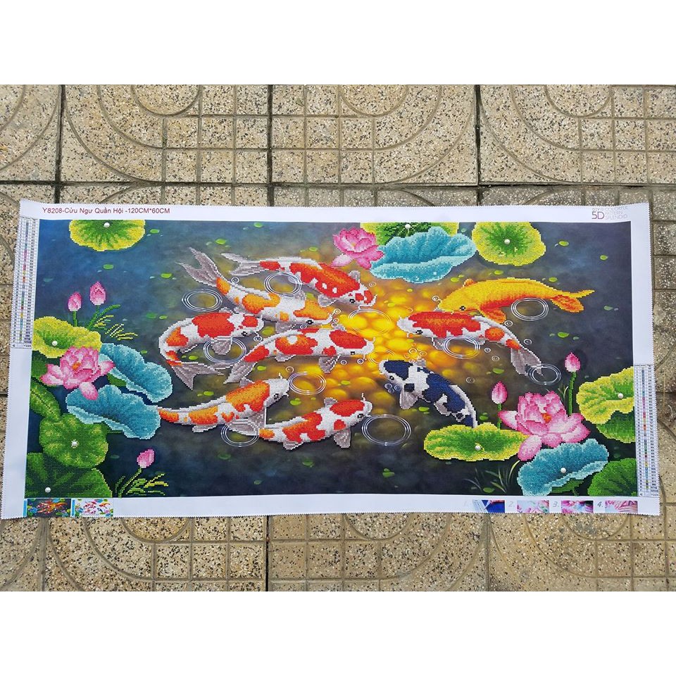 Tranh đính đá Cá chép Hoa Sen - Tranh chưa đính đá