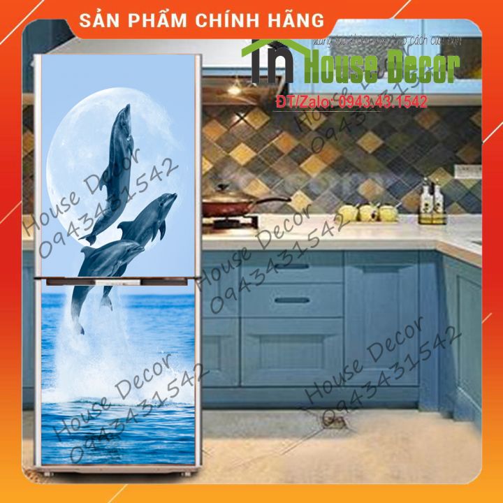Miếng DECAl bóc Dán Tủ Lạnh - Phù Hợp Mọi Loại Tủ (Mẫu cá heo nhảy múa)