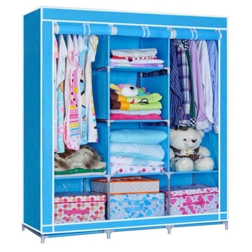 Tủ quần áo vải 3 buồng 8 ngăn khung inox mẫu 3d / mẫu họa tiết đơn màu