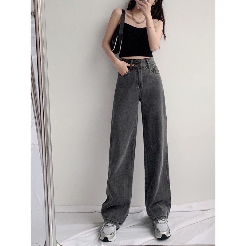 Quần Bò Ống Rộng Nữ Màu Xám Khói Và Xanh