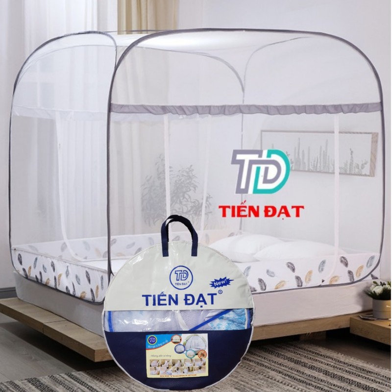 MÀN CHỤP TỰ BUNG TIẾN ĐẠT VIỆT NAM LOẠI 1 - Màn chụp tự bung tiến đạt nhiều kích thước đỉnh vuông màu trắng chân diềm hoa xanh
