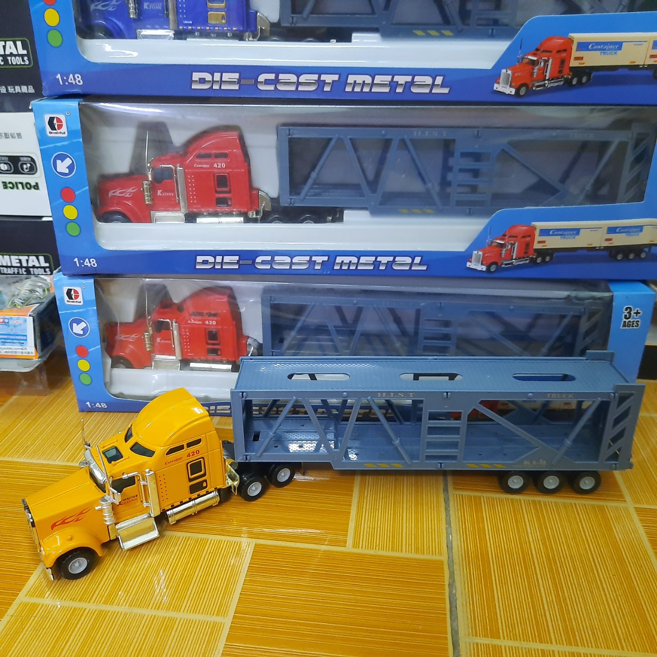Mô hình xe đầu kéo container bằng kim loại tỉ lệ 1:48 đồ chơi trẻ em