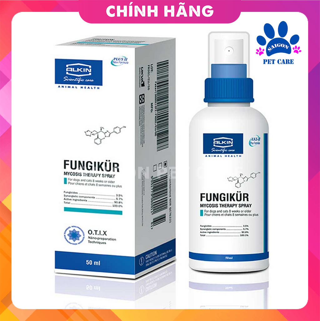 CHÍNH HÃNG Thuốc xịt trị nấm Alkin Fungikur cho chó mèo 50ml
