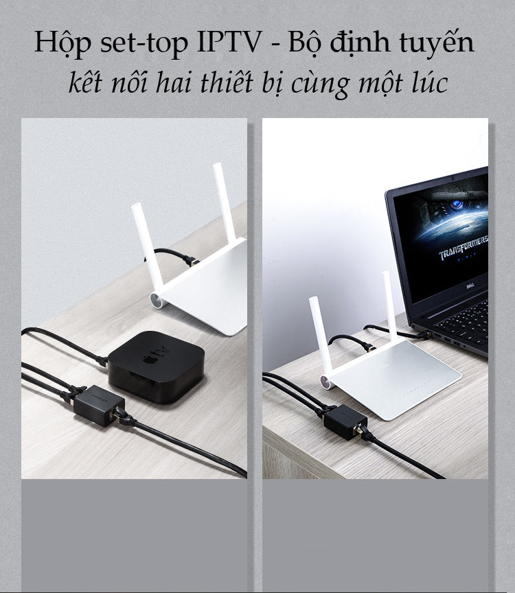 Hộp chia RJ45 + IPTV Ugreen 50923 (Bộ 2 cái) Chính Hãng
