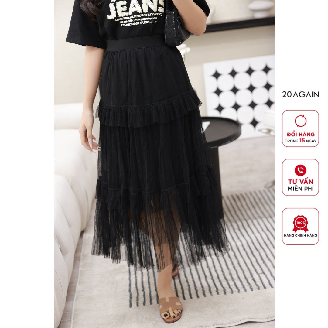 Chân váy cạp chun 20AGAIN, xếp ly 3 tầng thanh lịch basic JDW2026