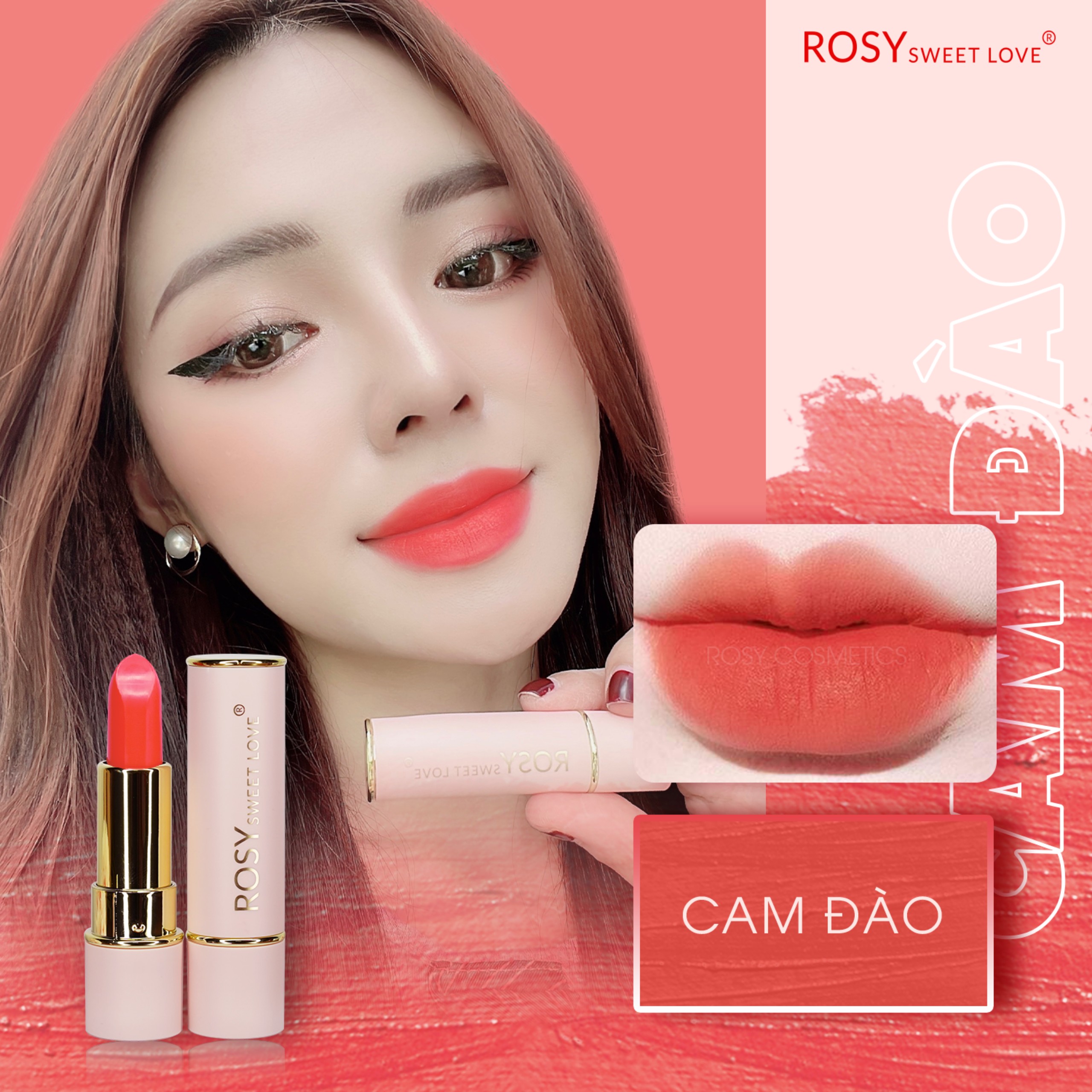 Son thỏi lì mịn môi ROSY SWEET LOVE 3.5g [Màu Cam Đào]