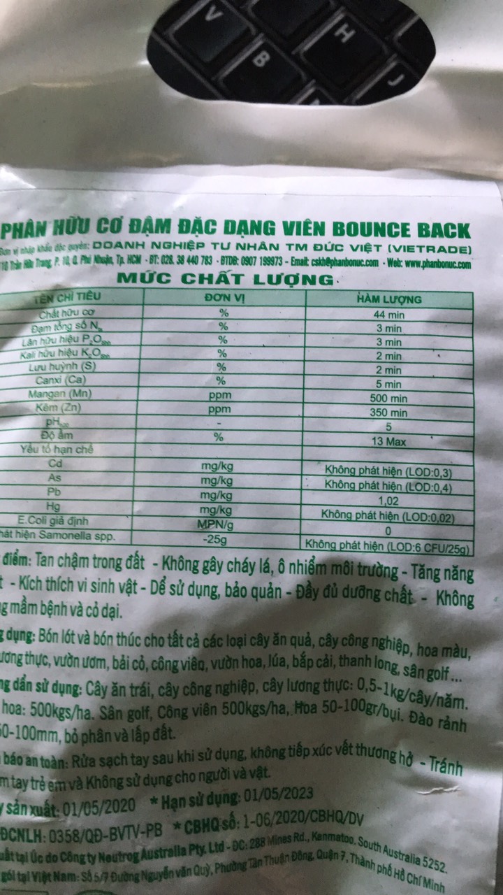 Gói 1kg PHÂN Hữu Cơ DYNAMIC ÚC Cao Cấp - BOUNCE BACK - BB