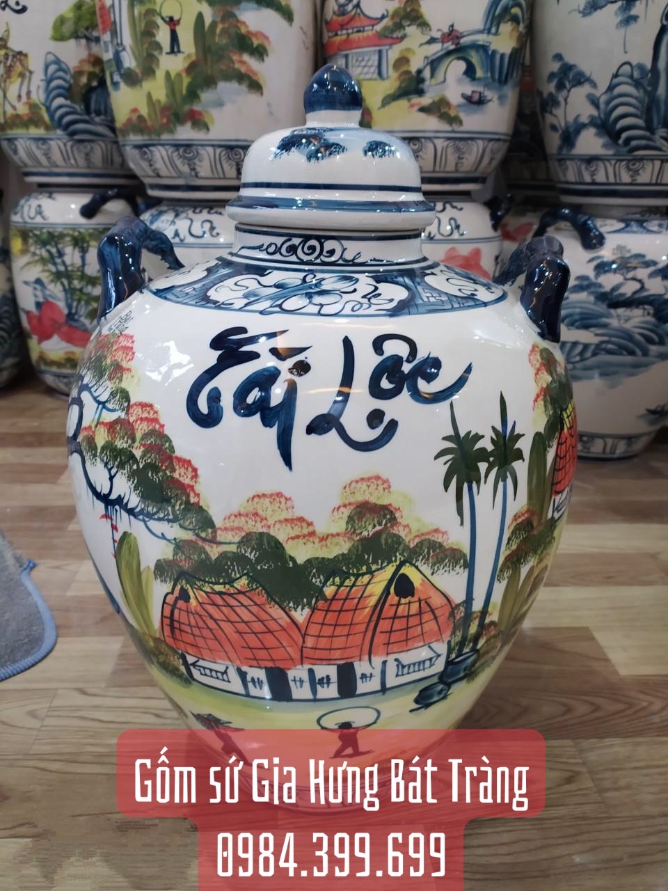 Chum đựng rượu miệng nhỏ gốm Gia Hưng Bát Tràng loại 10L