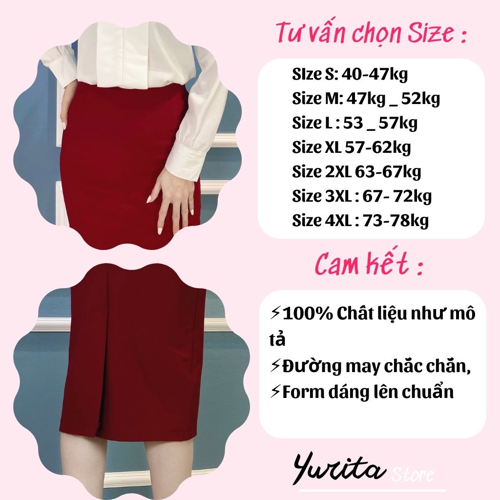 Chân Váy Bút Chì Màu Đỏ Dài qua gối