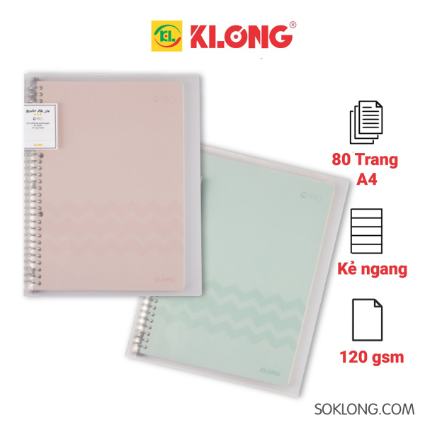 Sổ còng sắt Klong A4 80 tờ Caro 30 lỗ chấu, binder Klong giấy dày MS 540