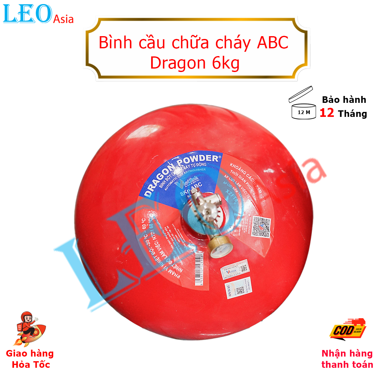 [CÓ TEM KIỂM ĐỊNH PCCC] Bình Cầu Chữa Cháy Tự Động Bột ABC DRAGON XZFT Đạt Chuẩn