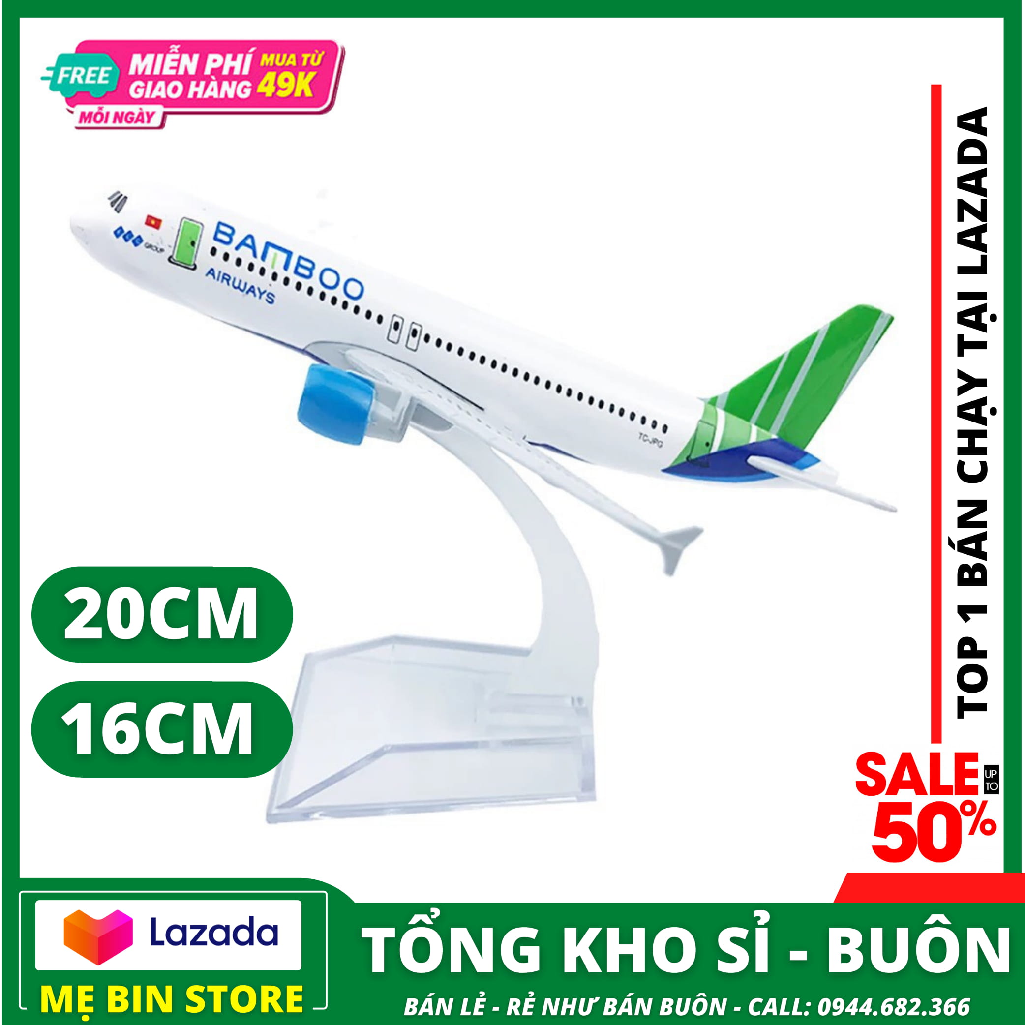Mô hình máy bay bamboo airway mô hình kim loại 20cm 16cm + kèm đế mica trung bay