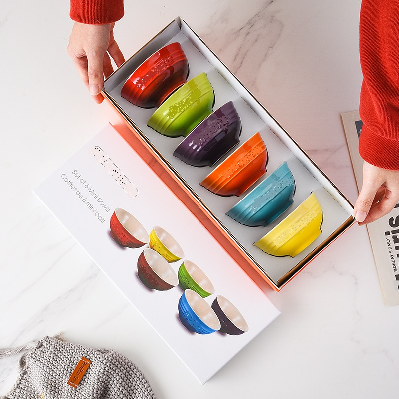 Le Creuset Rainbow 6 Colorful Mini Bowl Set Stoneware Pottery Ceramic