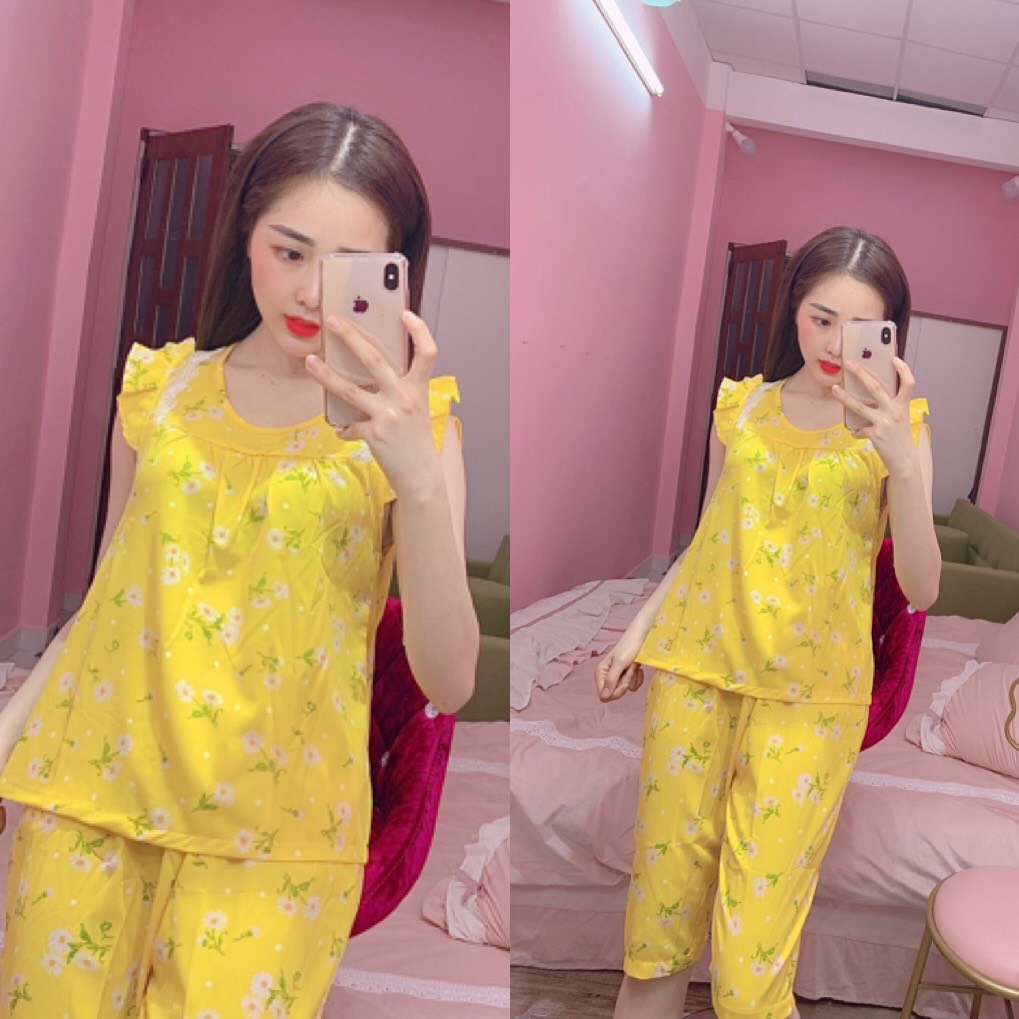 ĐỒ BỘ LỤA HOA CÚC NHÍ PHỐI REN DỄ THƯƠNG (ẢNH THẬT) CÓ SIZE 40-75KG - LUA03