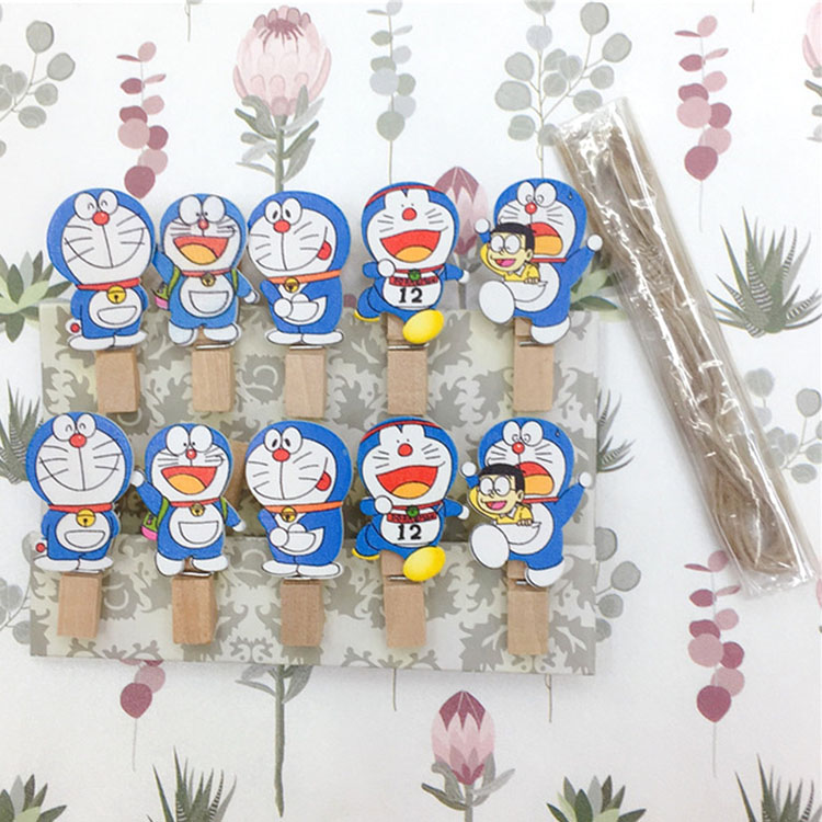 SET 10 Kẹp Gỗ hình Doremon (Tặng dây cói) - Gấu Trúc Phụ kiện
