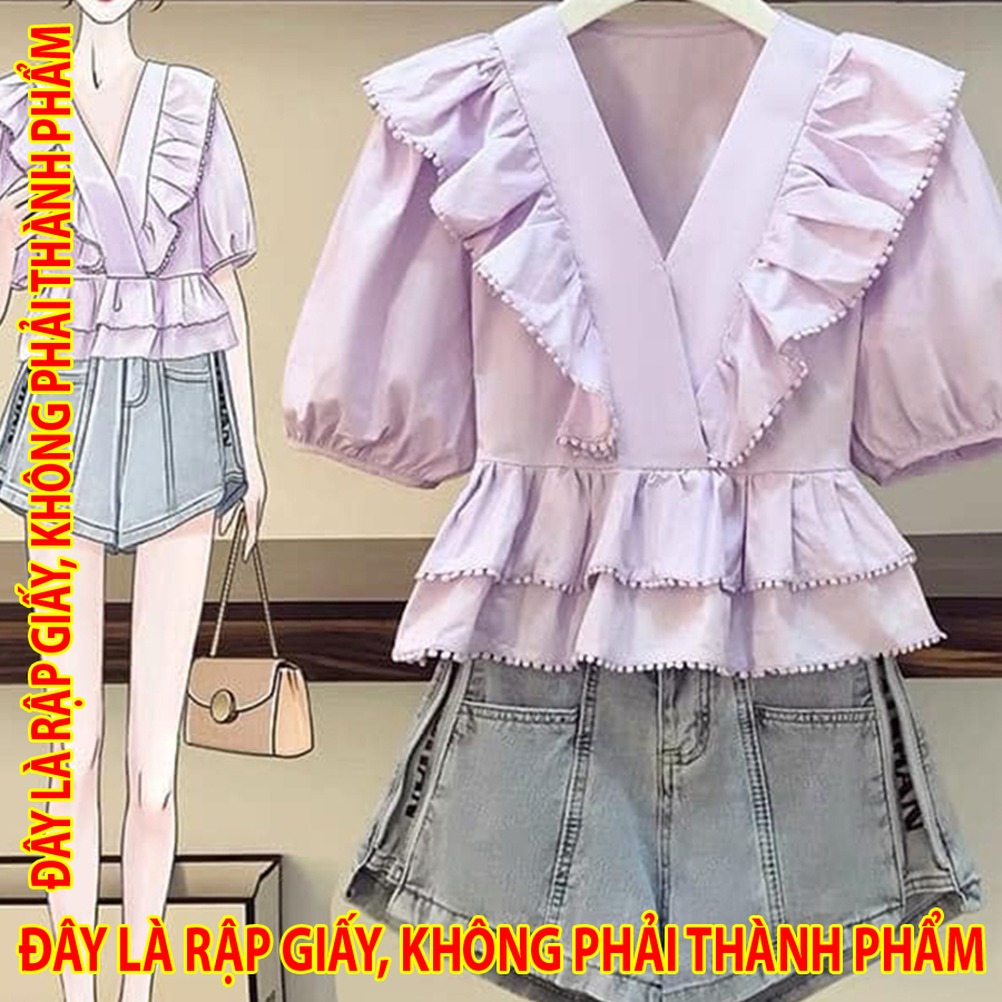 Rập Giấy DC049 - Áo peplum cổ chéo gắn bèo