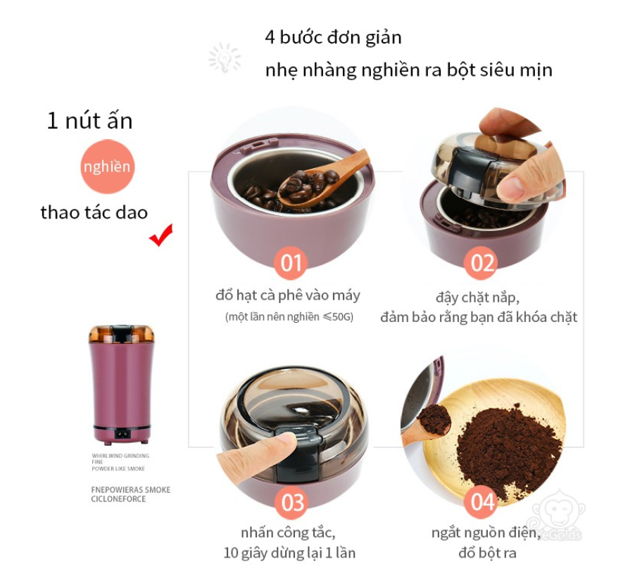 Máy Nghiền Bột [Thực phẩm cứng] Đa Năng Mini, Máy Xay Ngũ Cốc, Cafe Siêu Tốc