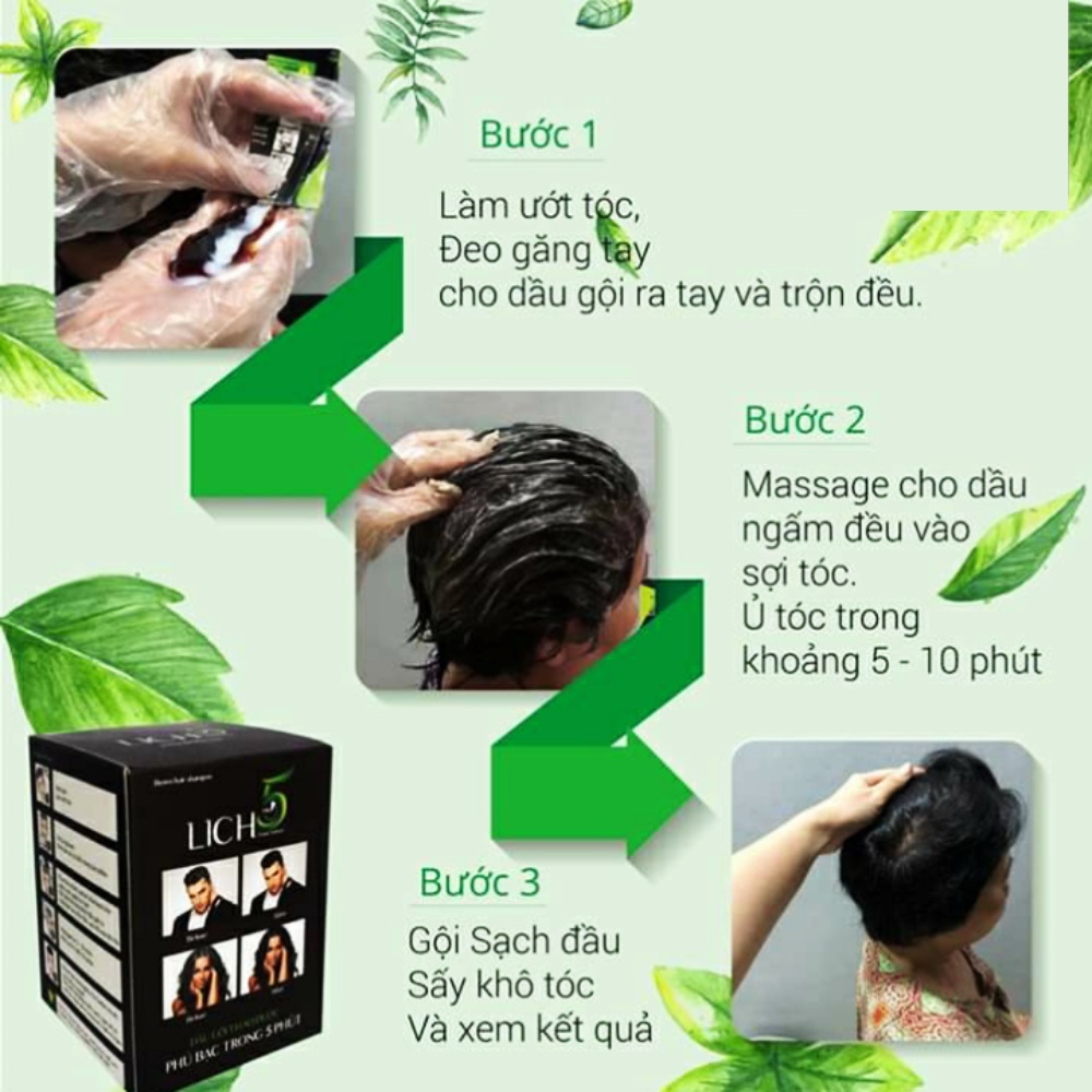 Dầu gội đen tóc thảo dược LICH5 [Mầu Đen, Mầu Nâu Đen]