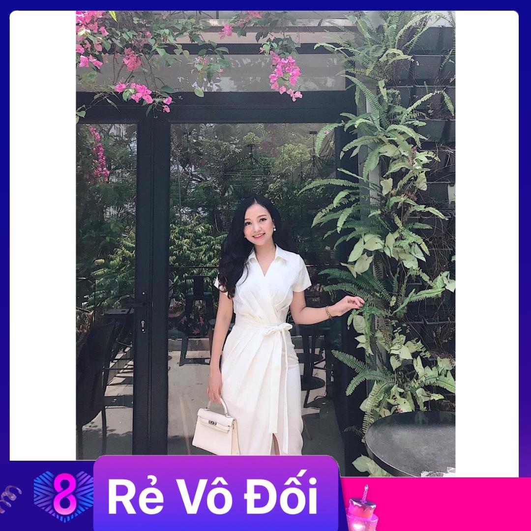 Đầm sơ mi nhún eo chất kate lụa freesize 2 màu trắng đen