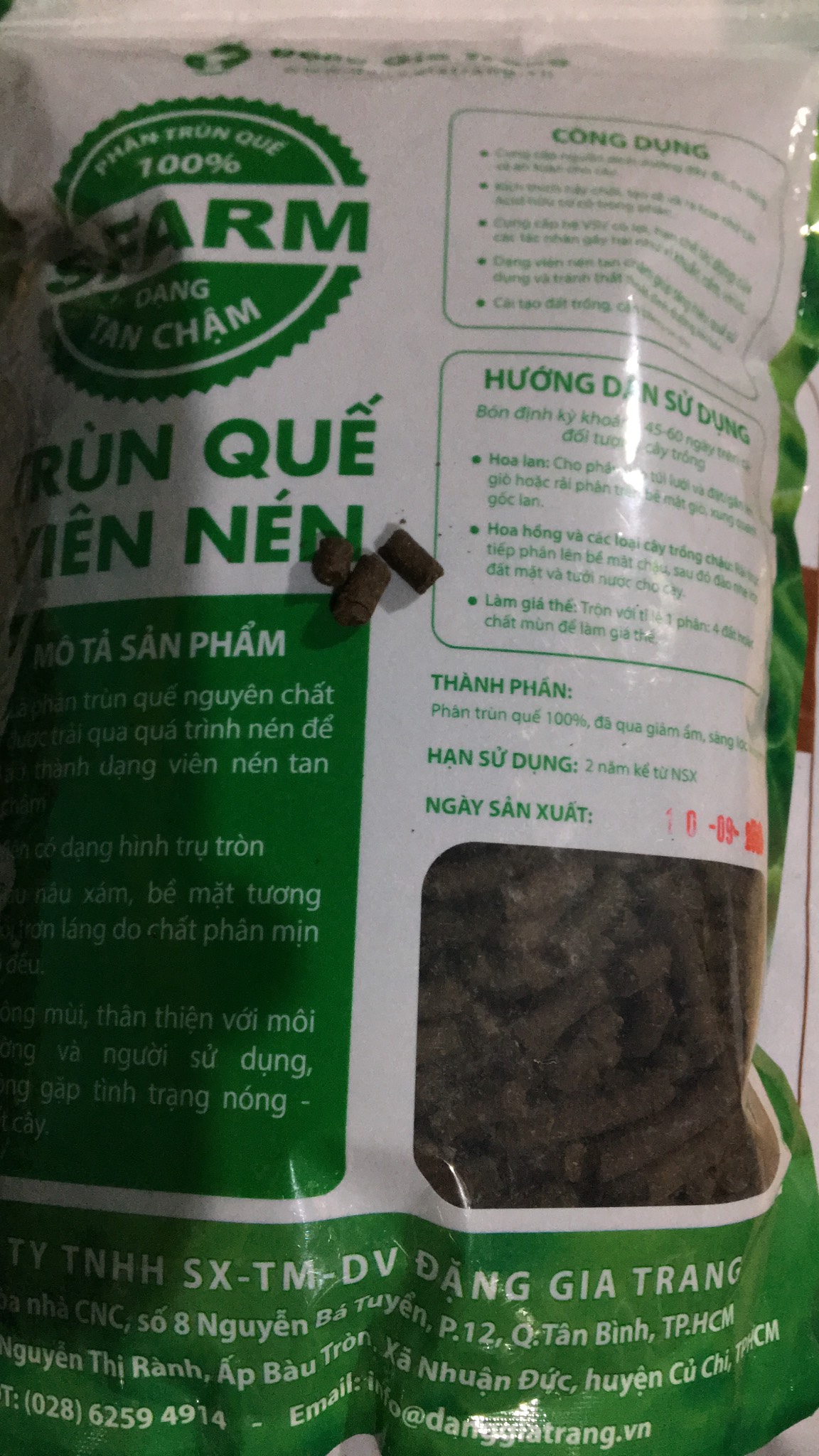 Phân trùn quế viên nén Sfarm gói 01 kg