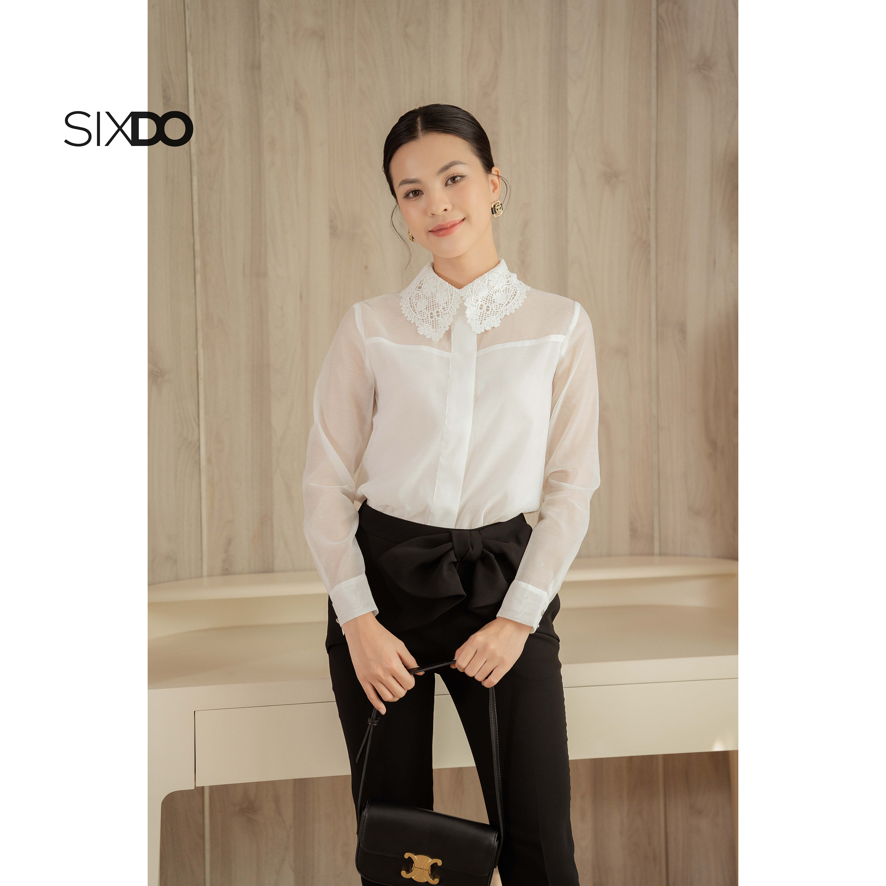 Áo sơ mi tơ organza cổ ren SIXDO (White Long Sleeves Shirt 1)