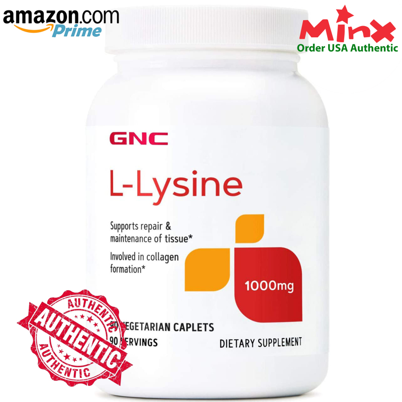 Viên Uống GNC L Lysine 1000mg (90 viên) - GNC Double Strength L-lysine - Bổ Sung Amino Axit Điều Hòa Nội Tiết Llysine Now