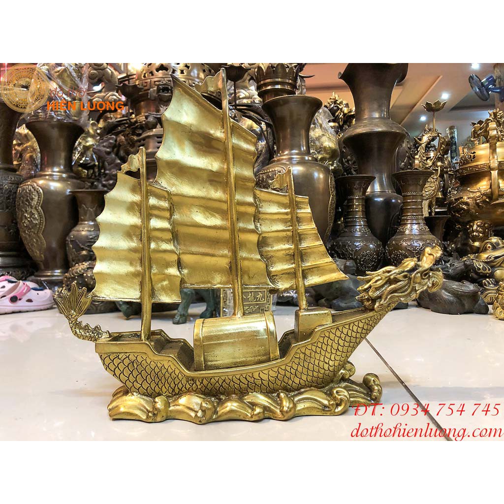 Thuyền Buồm Đầu Rồng Phong Thủy Bằng Đồng 3 Cỡ