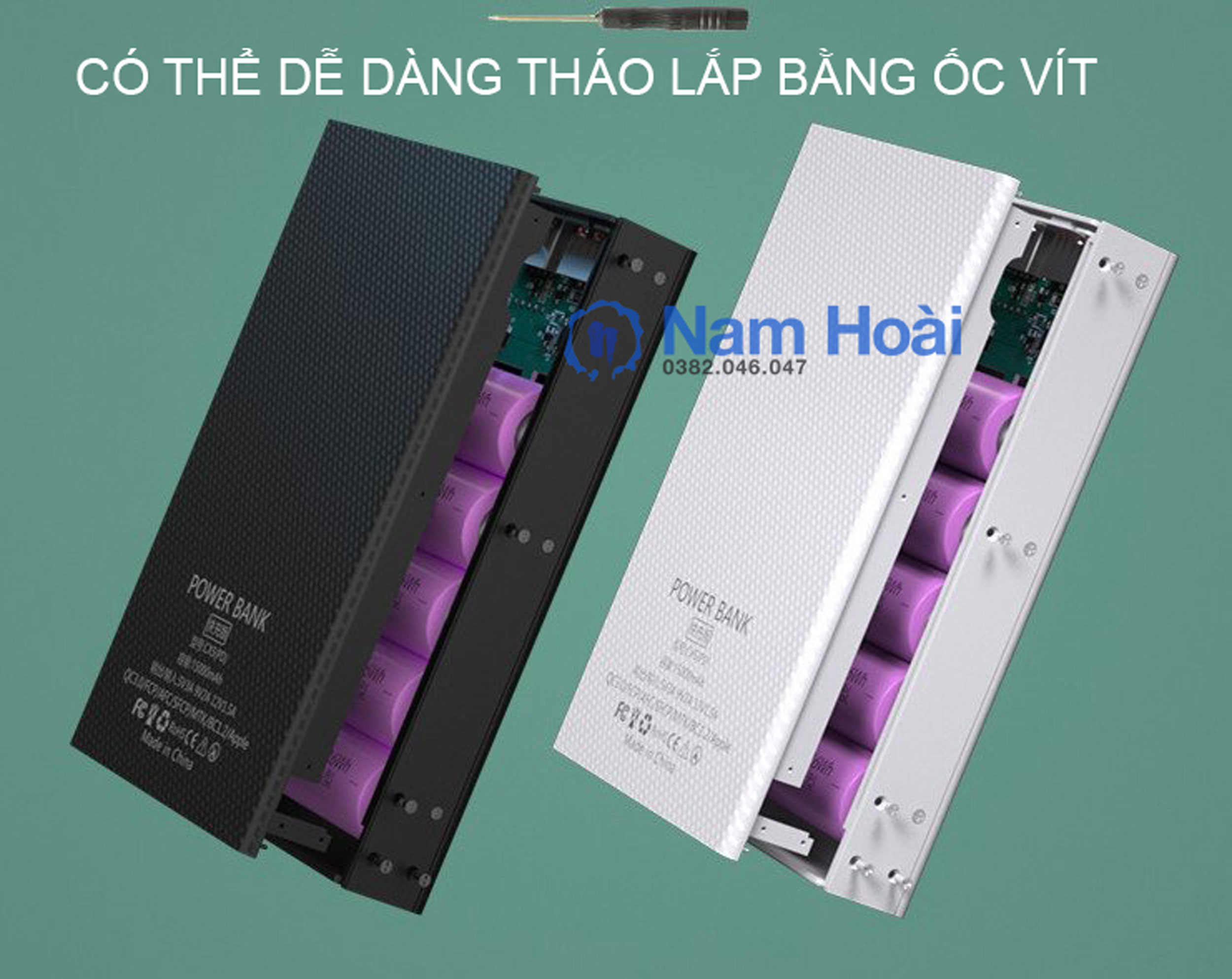 Box sạc dự phòng 5 cell pin 18650 5V2.1A-10W tháo lắp dể dàng để thay pin