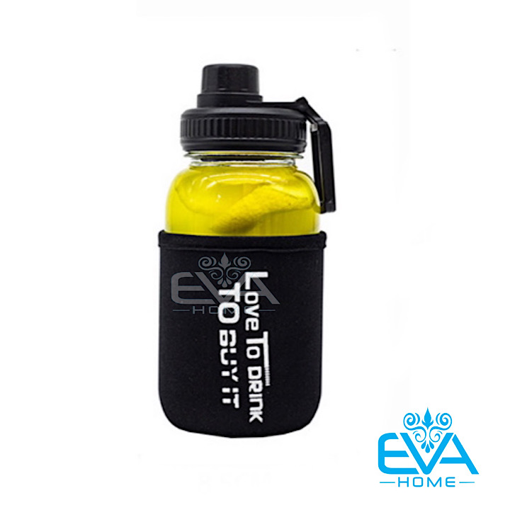 [HCM]Bình Đựng Nước Thuỷ Tinh Nắp Bật Có Quai Cầm Love To Drink 700ml Tặng Kèm Vỏ Bọc Vải Neoprene