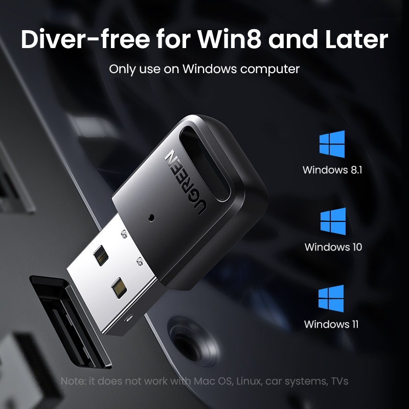 USB UGREEN Bluetooth 5.3 cho PC Windows 11 10 8.1 Truyền Xa 20 Mét