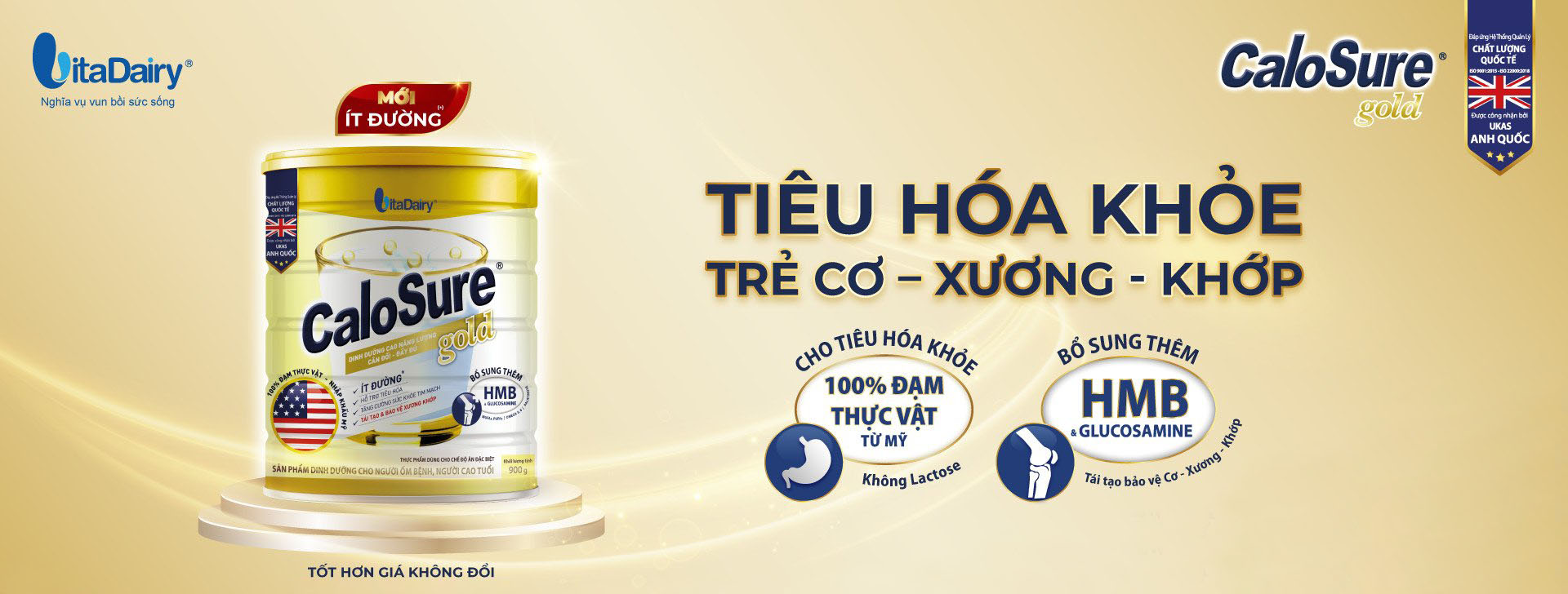 Sữa bột Calosure Gold ít đường 900g